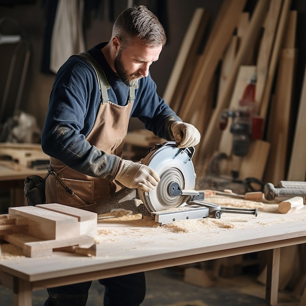 Photo a carpenter works in a workshop joiners grinders