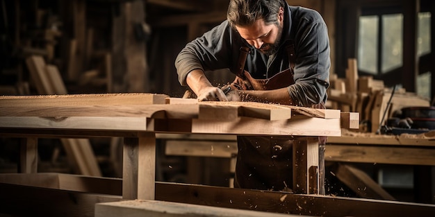 Carpenters Making Wooden Furniture in Joinery