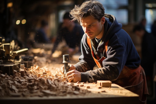 Carpenters working hard on wood Generative AI