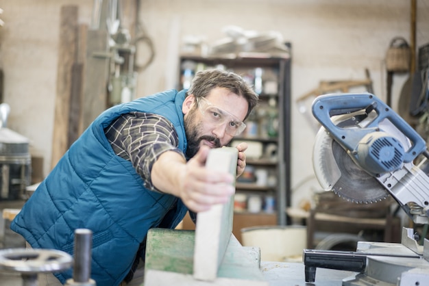 Carpentry workshop craftsman with  tools