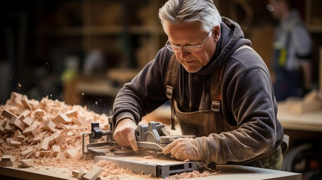 Carpentry Workshop with Saws and Sawdust