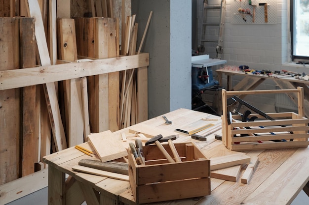 Carpentry workshop with tools