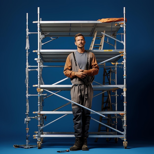 Carpet installer on plain yellow background