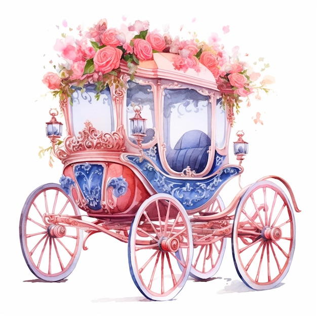 Photo carriage with flowers and a blue top generative ai