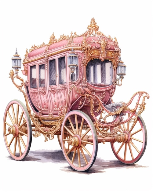 Carriage with a pink interior and gold trim generative ai