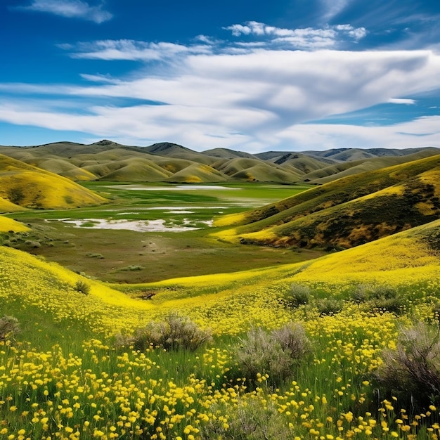 Carrizo Plain Hills bedekt met bloemen Generatieve AI