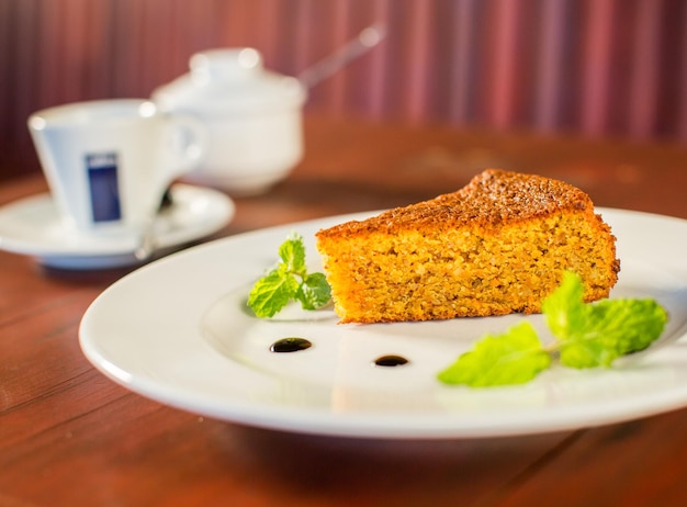 Carrot and almond cake with coffee