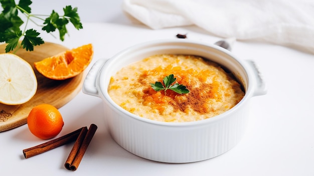 Carrot baked porridge in a bowl on a table