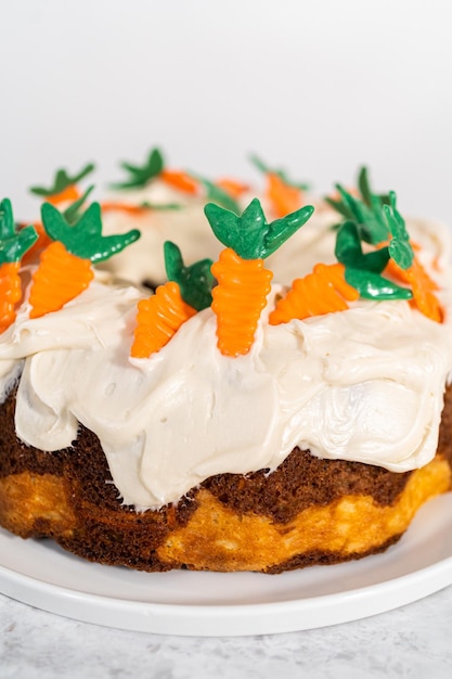 Carrot bundt cake with cream cheese frosting