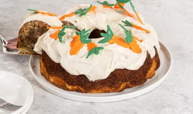 Carrot bundt cake with cream cheese frosting