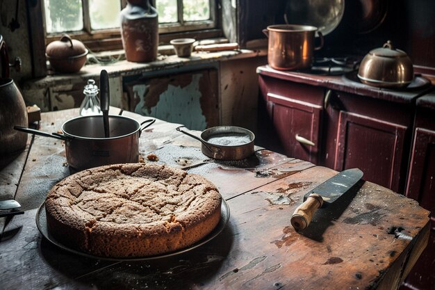 Foto una torta di carota in una cucina rustica con luce naturale