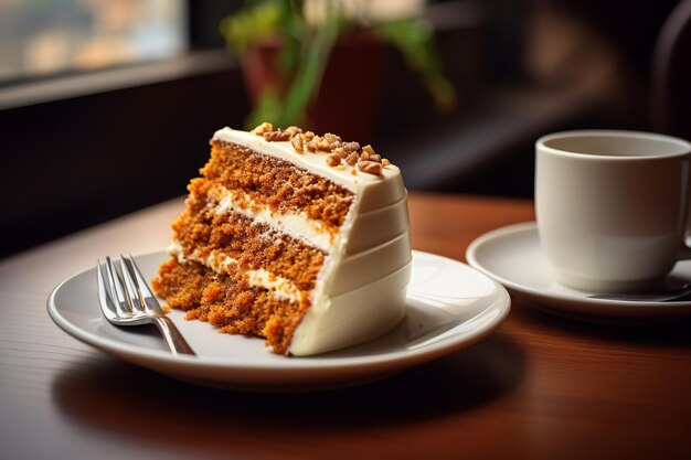 Carrot Cake Slice with Coffee on a Cozy Morning