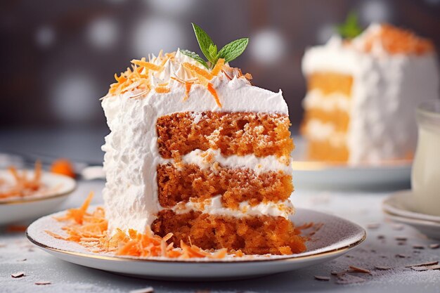 Carrot cake with a dusting of powdered sugar