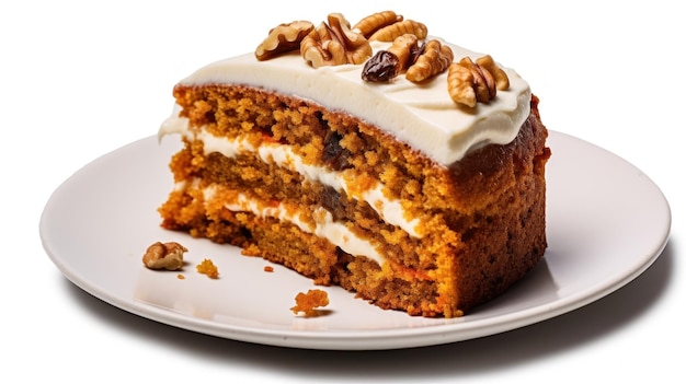 A carrot cake with a piece of cake on it