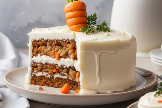 Фото Морковный пирог с белой глазурью и морковкой сверху