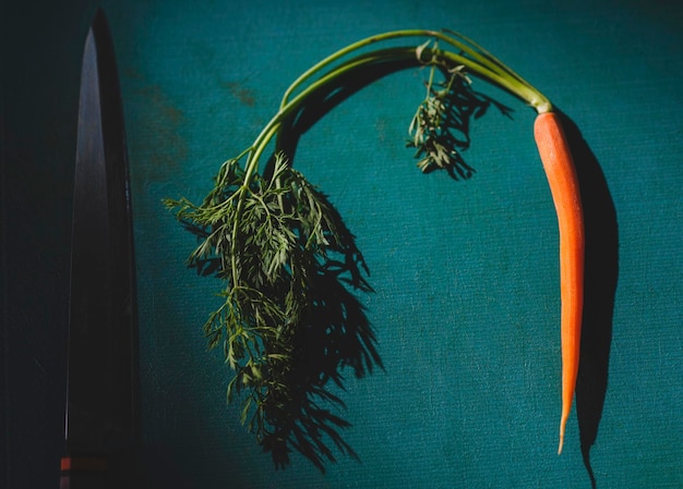 Морковь и поварской нож на столе