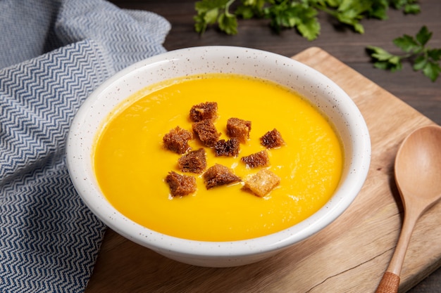 Carrot cream soup with croutons