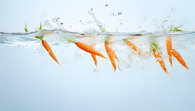 Carrot falling into water product showcase illustration