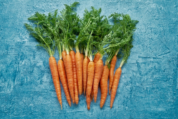 Photo carrot group on blue background