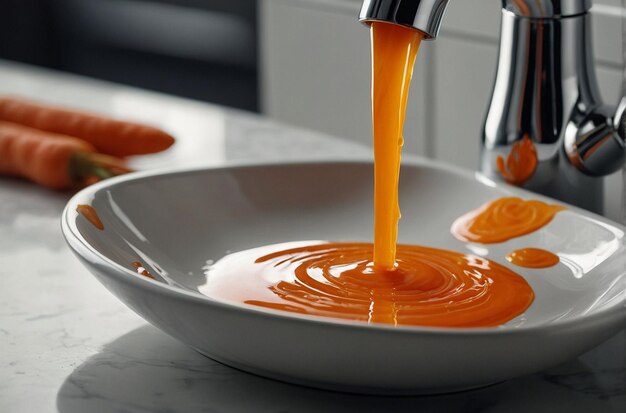 Carrot Juice Drip Trail on Porcelain Sink