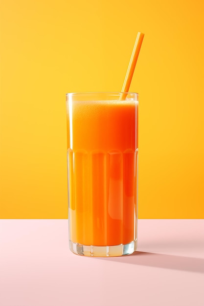 Carrot juice in a glass with a straw