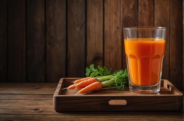 Carrot Juice Glass on Wooden Tray