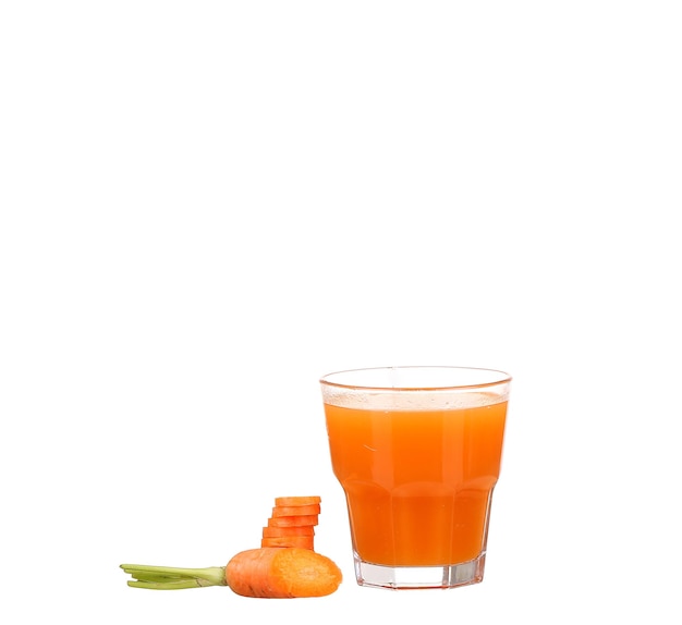 Carrot juice and slices of carrot isolated on white