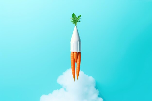 Carrot rocket launch on blue background