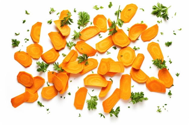 Фото Нарезки моркови и петрушки на белом фоне