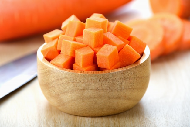 Carrot slices in wood bowl