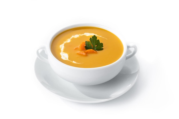 Carrot soup with cream and parsley