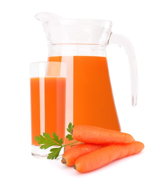 Carrot vegetable juice in glass jug