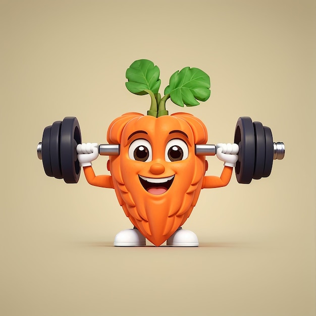 a carrot with a beard holding a barbell with a face on it