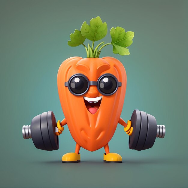 Photo a carrot with a carrot on his chest holds a barbell