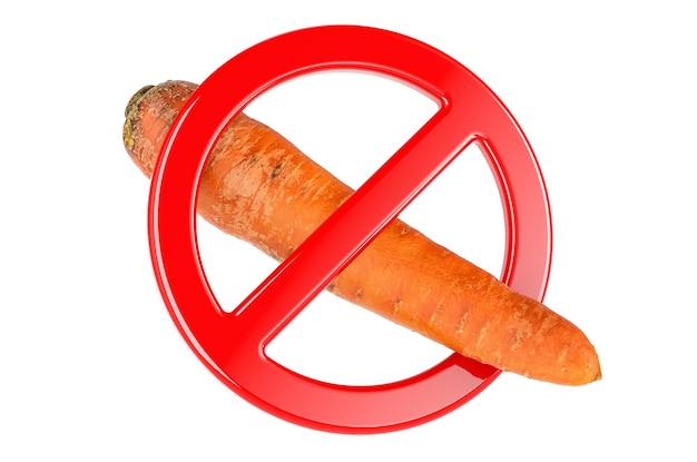 Carrot with forbidden sign 3D rendering