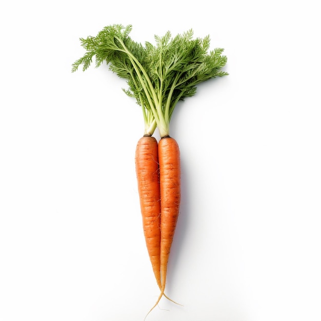 Carrot with green leaves isolated on white background