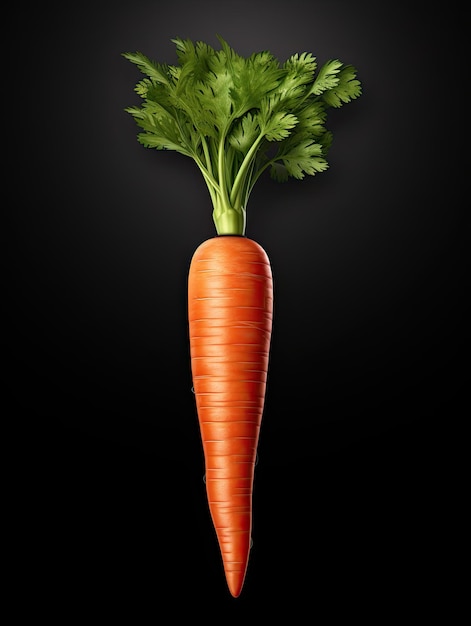 a carrot with a green top and a black background