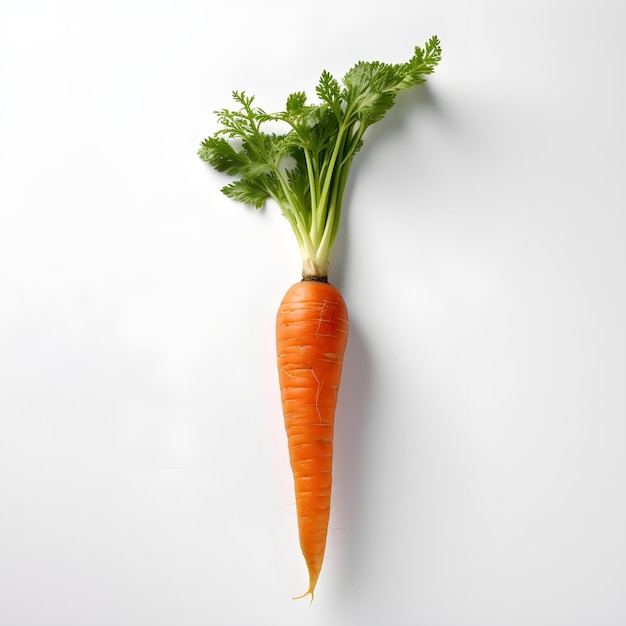 A carrot with leaves on top