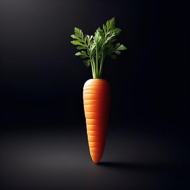 A carrot with a stalk on black surface