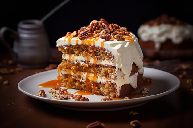 Carrotcake met Pecan Topping en Slagroom