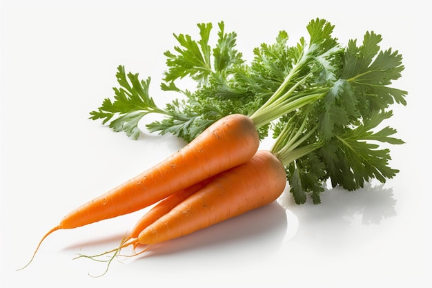 Carrots are on a white background with a green leaf.