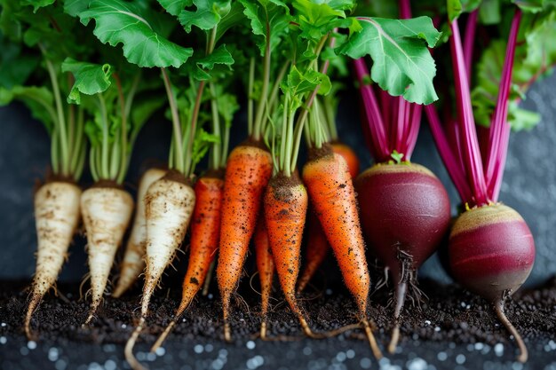 Carrots and beet in the garden fresh vegetables from the garden