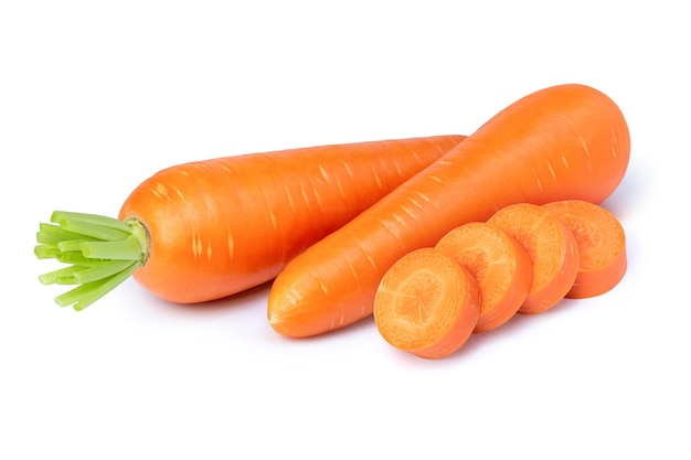 Carrots and carrot cut slices isolated on whith background