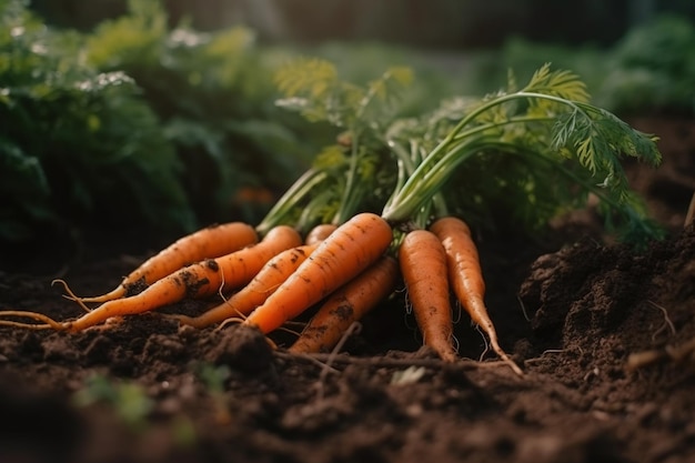 Carrots on the ground with the word carrots on the bottom