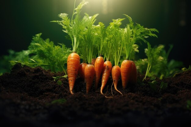 Foto le carote crescono nell'orto in una giornata di sole.