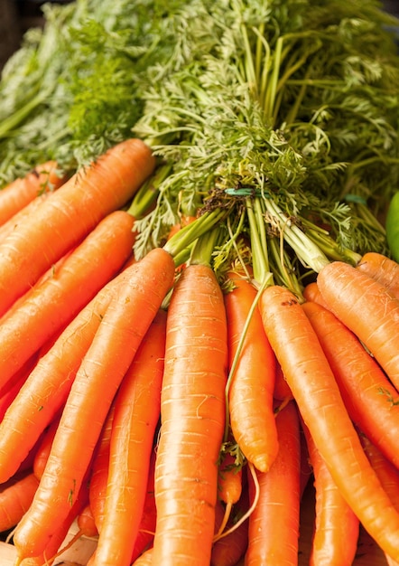 Carrots in the market ideal for backgrounds