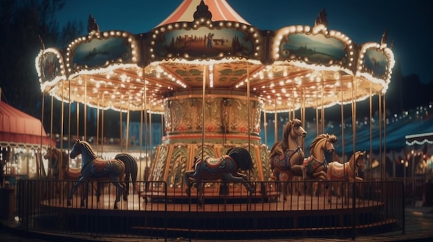 Foto carrousel 's nachts generatieve ai