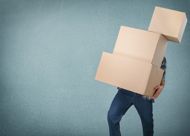 Carrying man stack boxes delivery background copy