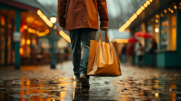 Carrying shopping bag on pink