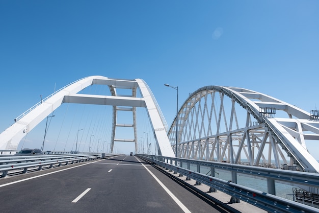 Cars on the Crimean automobile bridge connecting Taman and Kerch